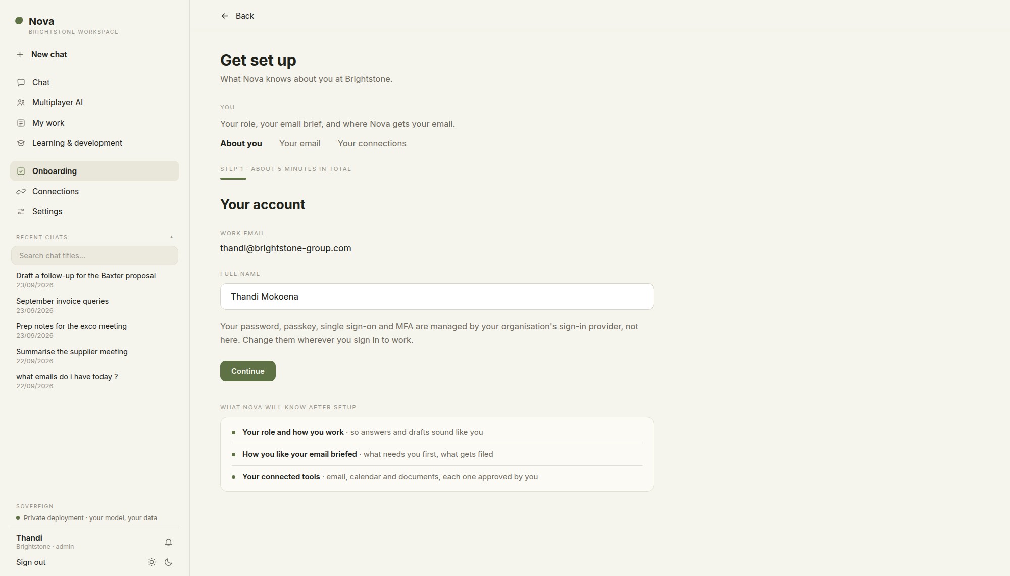 Onboarding · Your setup in the domayne workspace